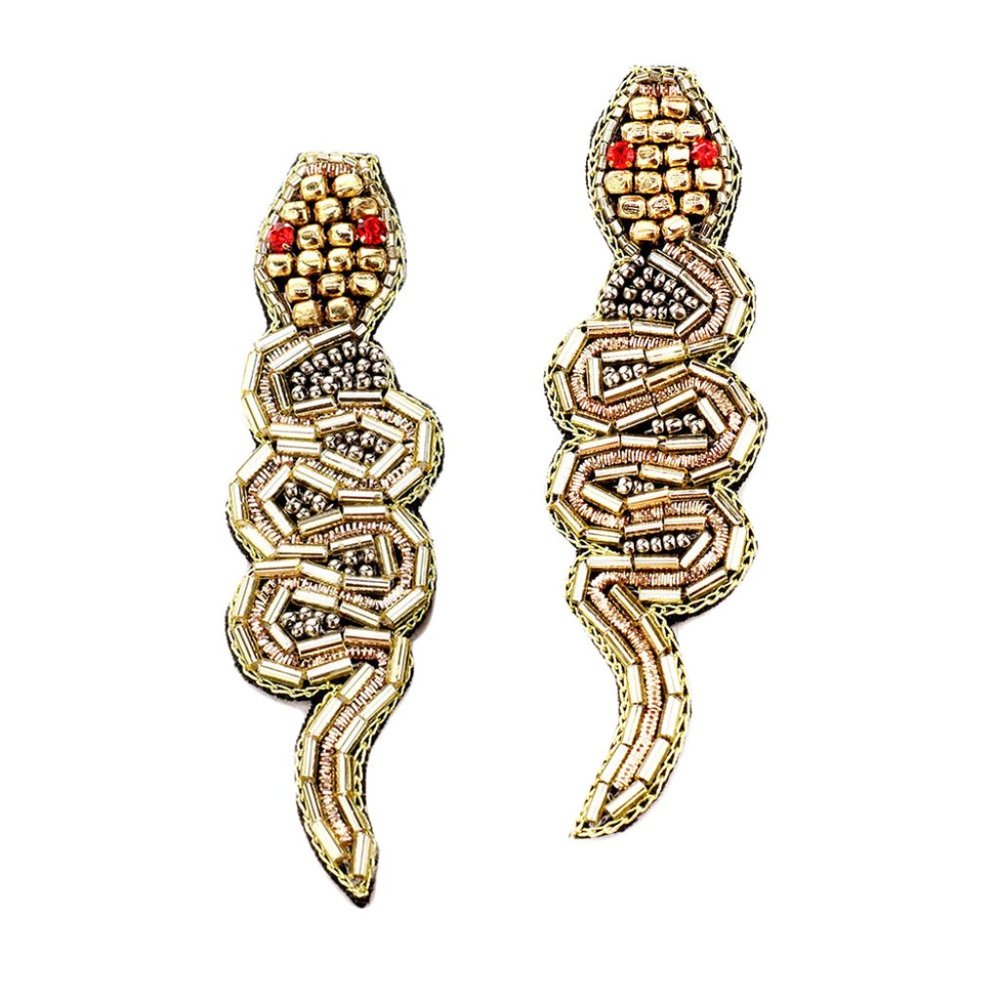 Tigerstars Oversized Bronze Beaded Snake Earrings